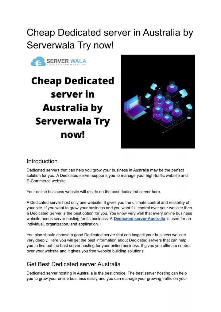 cheap dedicated server in australia by serverwala