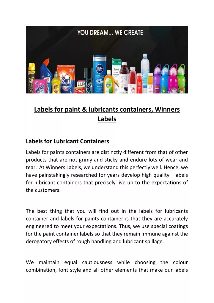 labels for paint lubricants containers winners