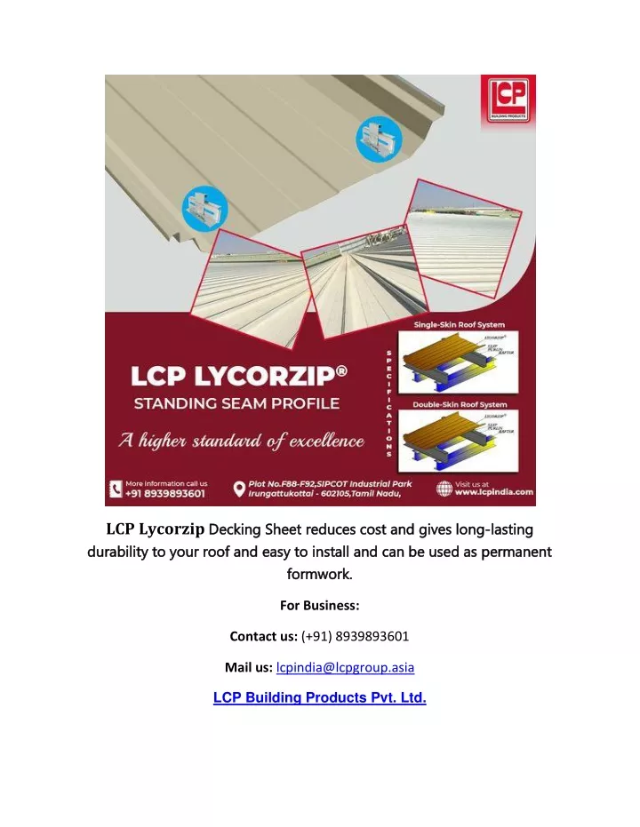 lcp lycorzip decking sheet reduces cost and gives