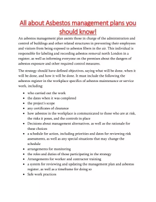 all about asbestos management plans you all about