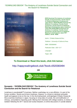 ^DOWNLOAD EBOOK^ The Anatomy of Loneliness Suicide  Social Connection  and the Search for Relational