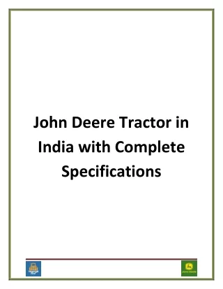John Deere Tractor in India with Complete Specifications