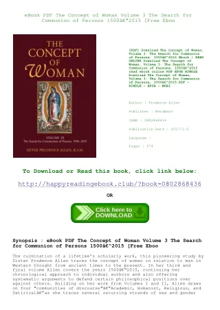 eBook PDF The Concept of Woman  Volume 3 The Search for Communion of Persons  1500â€“2015 [Free Eboo