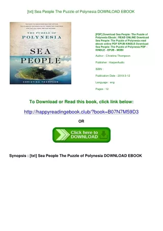 [txt] Sea People The Puzzle of Polynesia DOWNLOAD EBOOK