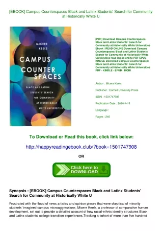 [EBOOK] Campus Counterspaces Black and Latinx Students' Search for Community at Historically White U