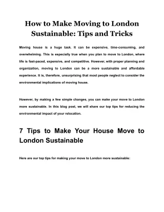 how to make moving to london sustainable tips