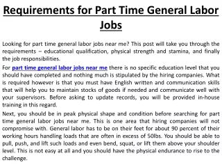 Requirements for Part Time General Labor Jobs