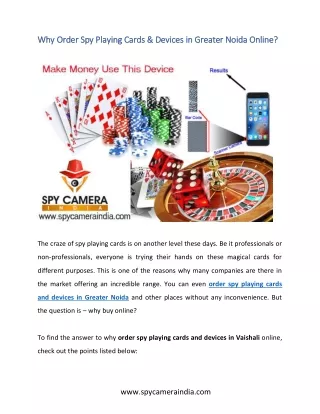 Why Order Spy Playing Cards & Devices in Greater Noida Online