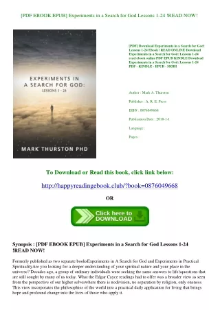[PDF EBOOK EPUB] Experiments in a Search for God Lessons 1-24 !READ NOW!