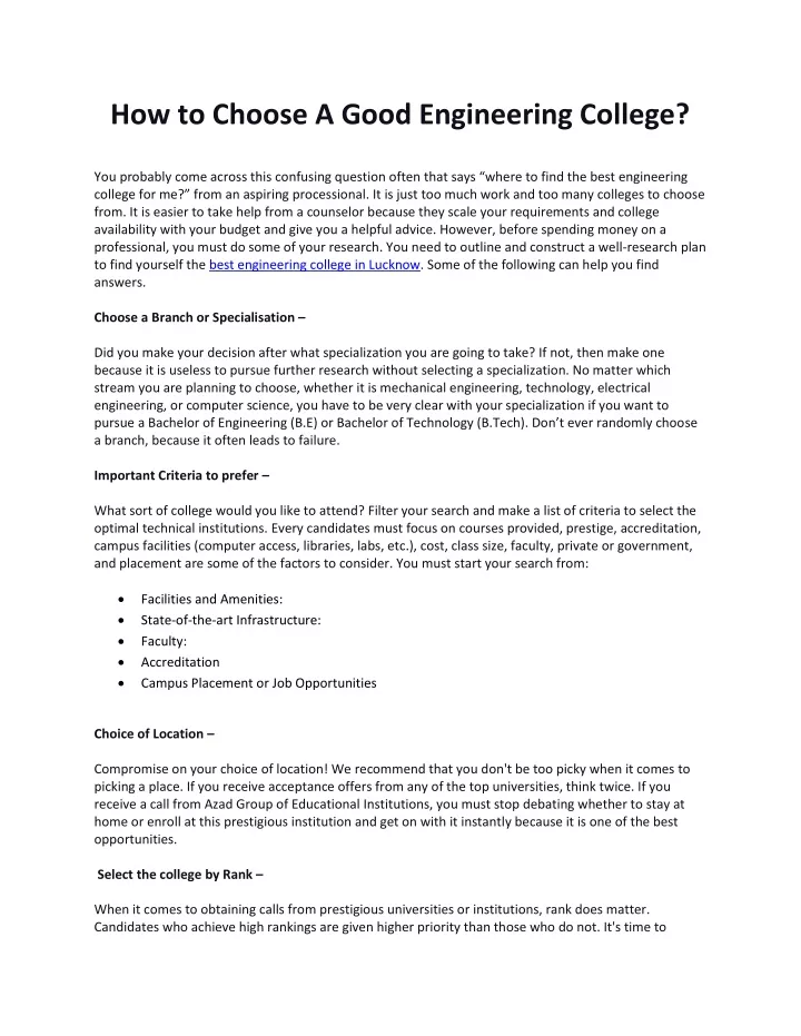 how to choose a good engineering college