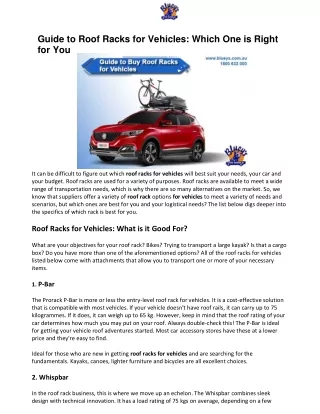 Guide to Roof Racks for Vehicles: Which One is Right for You