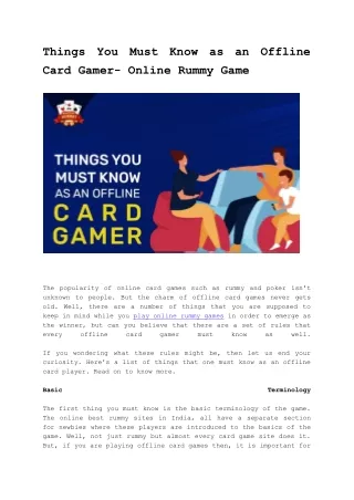 Things You Must Know as an Offline Card Gamer- Online Rummy Game