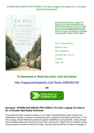 DOWNLOAD EBOOK PDF KINDLE The Holy Longing The Search for a Christian Spirituality Download