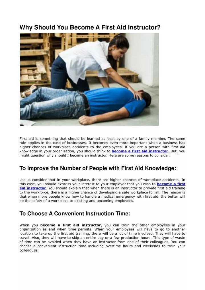 why should you become a first aid instructor
