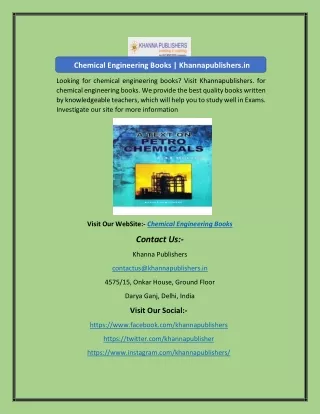 Chemical Engineering Books | Khannapublishers.in