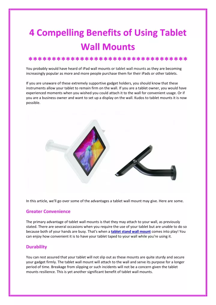 4 compelling benefits of using tablet wall mounts