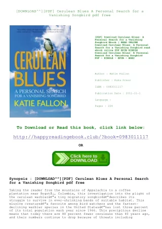 [DOWNLOAD^^][PDF] Cerulean Blues A Personal Search for a Vanishing Songbird pdf free