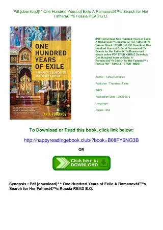 Pdf [download]^^ One Hundred Years of Exile A Romanovâ€™s Search for Her Fatherâ€™s Russia READ B.O.
