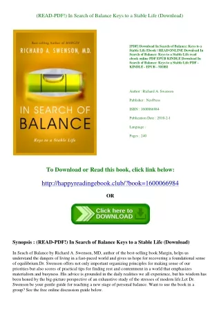 (READ-PDF!) In Search of Balance Keys to a Stable Life (Download)