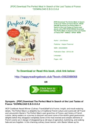 [PDF] Download The Perfect Meal In Search of the Lost Tastes of France ^DOWNLOAD E.B.O.O.K.#
