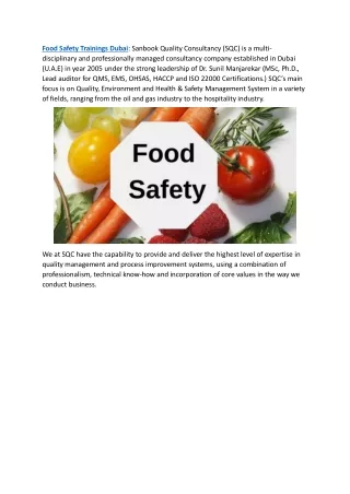 Food Safety Trainings Dubai