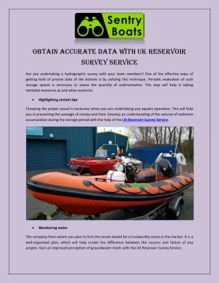 Obtain Accurate Data with UK Reservoir Survey Service