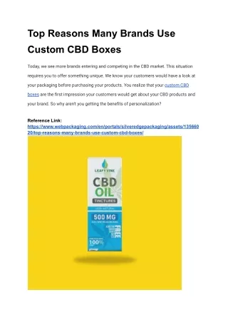 Top Reasons Many Brands Use Custom CBD Boxes