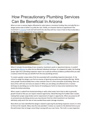 How Precautionary Plumbing Services Can Be Beneficial In Arizona