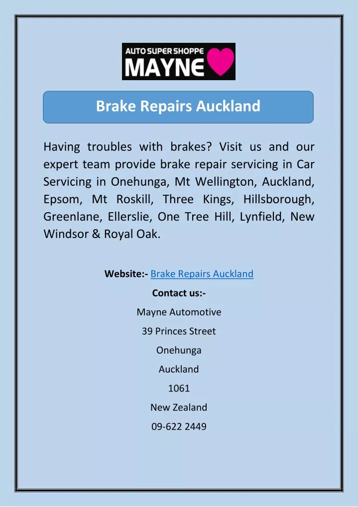 brake repairs auckland