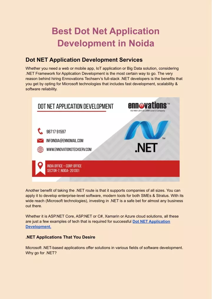 best dot net application development in noida