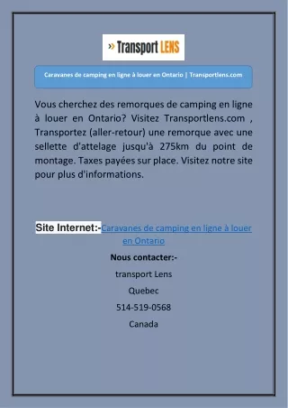 Caravanes de camping en ligne à louer en Ontario Transportlens.com