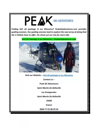 Heli Ski Package in Les Menuires  Peakskiadventures.com