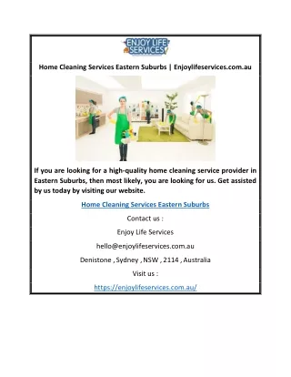 Home Cleaning Services Eastern Suburbs | Enjoylifeservices.com.au
