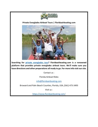 Private Everglades Airboat Tours | Floridaairboating.com