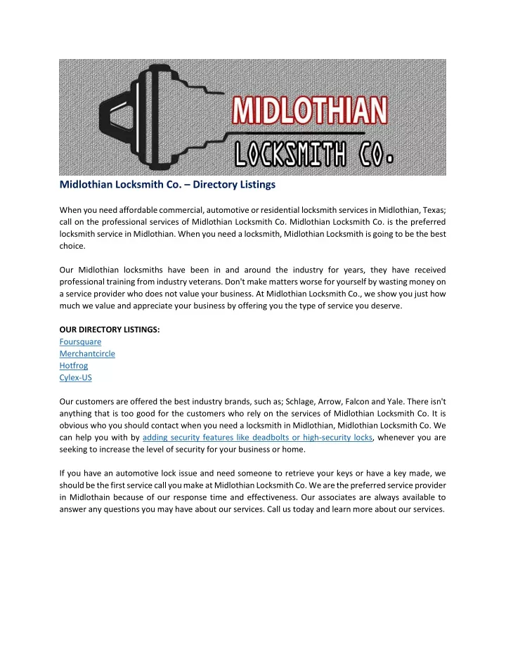 midlothian locksmith co directory listings when