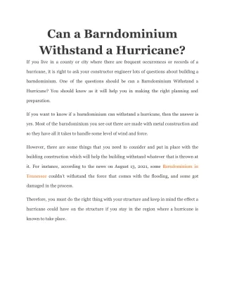 can a barndominium withstand a hurricane