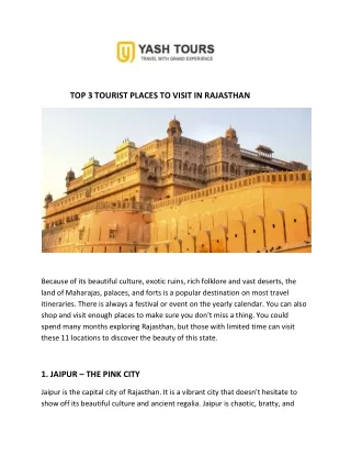 TOP 3 TOURIST PLACES TO VISIT IN RAJASTHAN