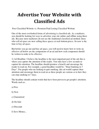 Advertise Your Website With Classified Ads