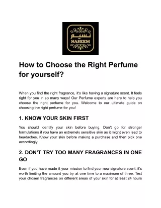 How to Choose the Right Perfume for Yourself?