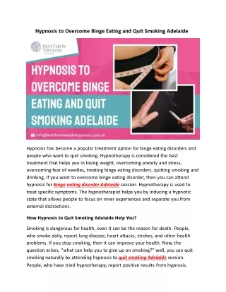 Hypnosis to Overcome Binge Eating and Quit Smoking Adelaide
