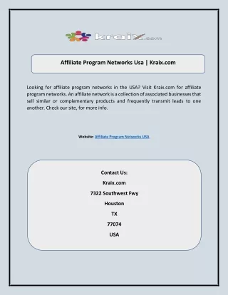 Affiliate Program Networks Usa | Kraix.com