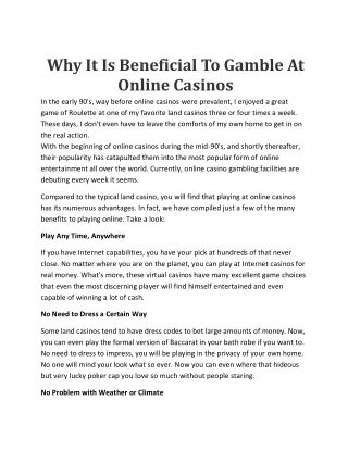 Why It Is Beneficial To Gamble At Online Casinos