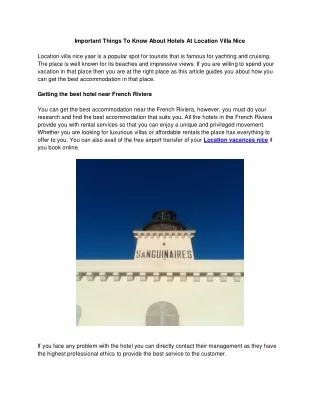 Important Things To Know About Hotels At Location Villa Nice