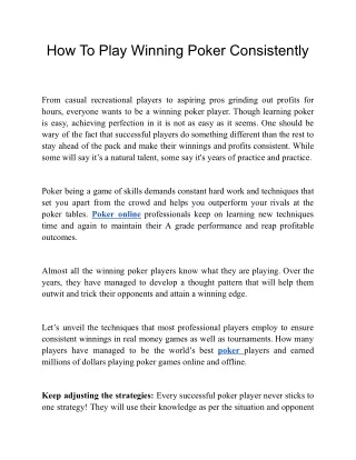 how to play winning poker consistently
