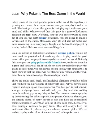 learn why poker is the best game in the world