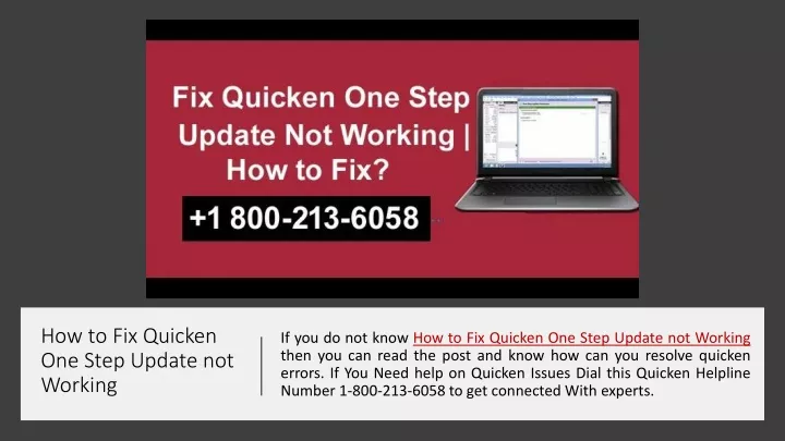 how to fix quicken one step update not working