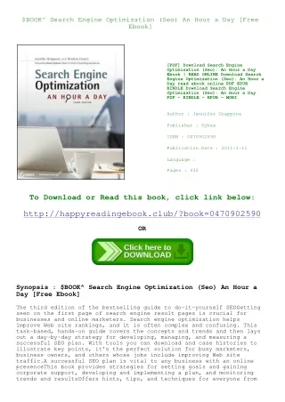 $BOOK^ Search Engine Optimization (Seo) An Hour a Day [Free Ebook]