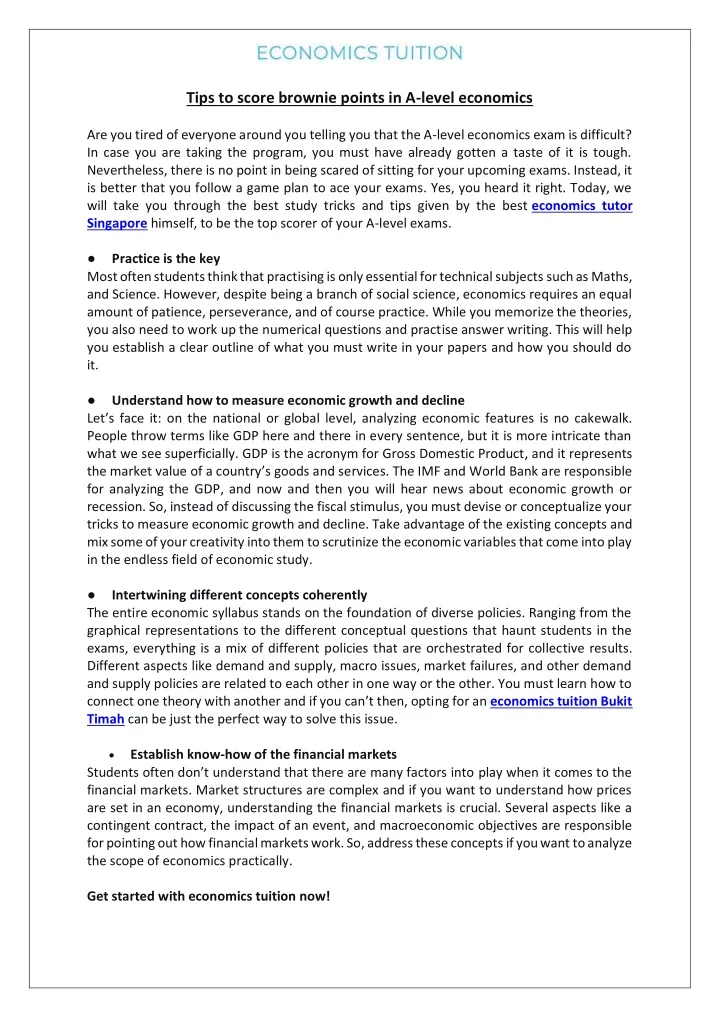 tips to score brownie points in a level economics