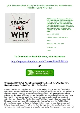 [PDF EPuB AudioBook Ebook] The Search for Why How Five Hidden Instincts Predict Everything We Do eBo