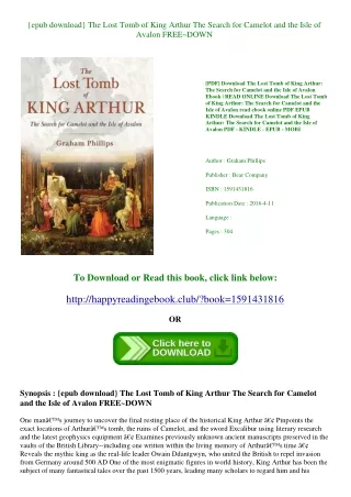 {epub download} The Lost Tomb of King Arthur The Search for Camelot and the Isle of Avalon FREE~DOWN